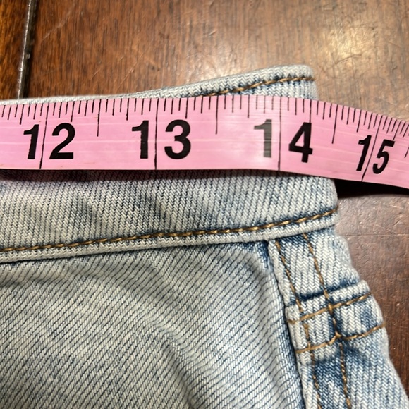 Free People Mini Jean Skirt Button Fly Distressed Sz 28 EUC - Picture 10 of 11